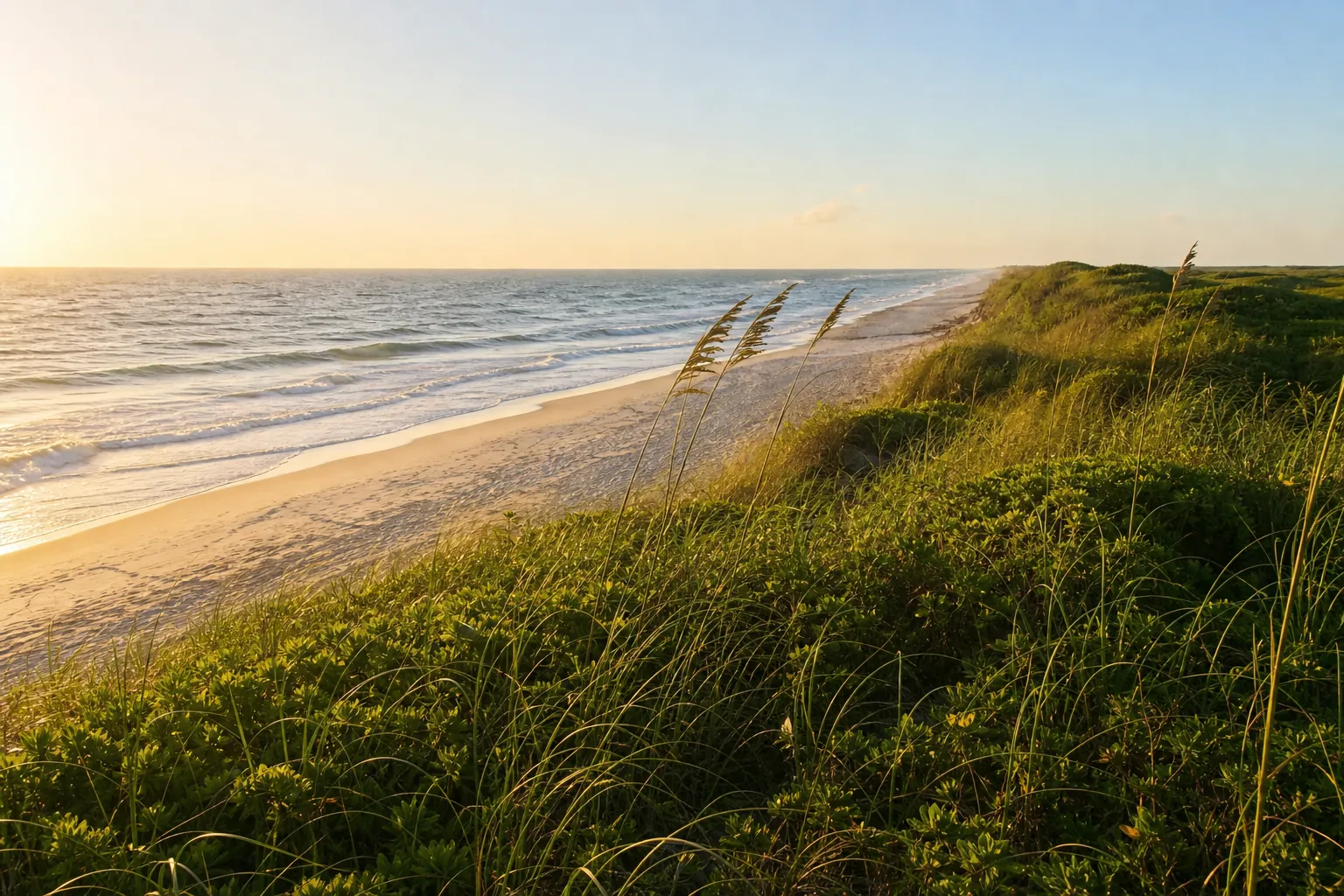 Sea oats and dunes on the north-east Florida coast at golden hour